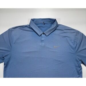 Nike Tiger Woods Collection Shirt Mens Large Blue Striped‎ Snap Button Golf Polo
